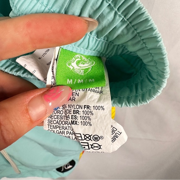 Quiksilver Retro Swim Trunks — Aqua w/ Rainbow Stripe (M) Surf Board Shorts - Picture 13 of 14